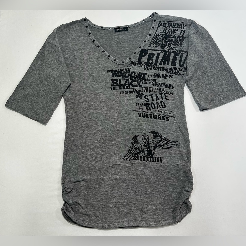Y2K PRIMEVIL (METROPARK) Womans Gray and Black Vintage Grunge/Punk Top 
Size XS - Picture 8 of 11